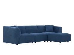 Sofá modular 4 plazas: sofá recto 3 plazas + 1 escabel pana azul Monroe