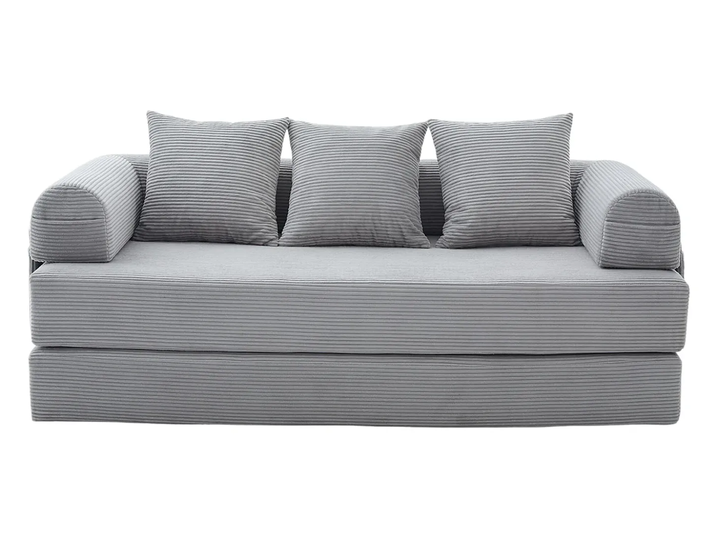 Sofá modular convertible de 3 plazas con 3 cojines y bolsillo lateral - Pana gris claro
