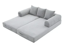 Sofá modular convertible de 3 plazas con 3 cojines y bolsillo lateral - Pana gris claro