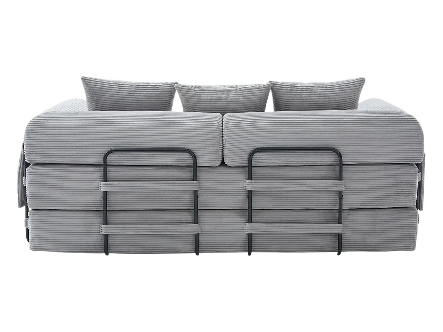 Sofá modular convertible de 3 plazas con 3 cojines y bolsillo lateral - Pana gris claro