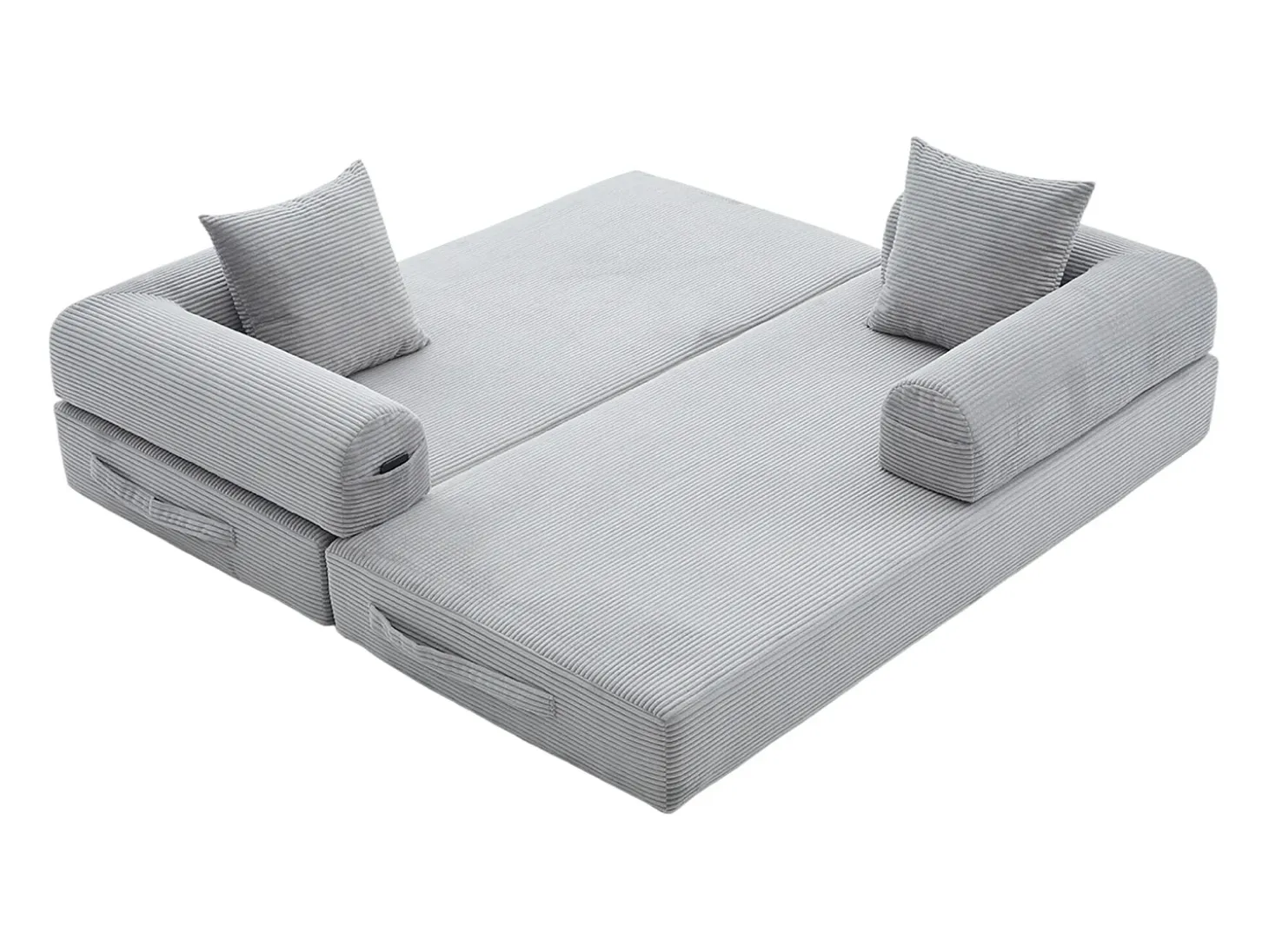 Sofá modular convertible de 3 plazas con 3 cojines y bolsillo lateral - Pana gris claro