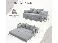 Sofá modular convertible de 3 plazas con 3 cojines y bolsillo lateral - Pana gris claro