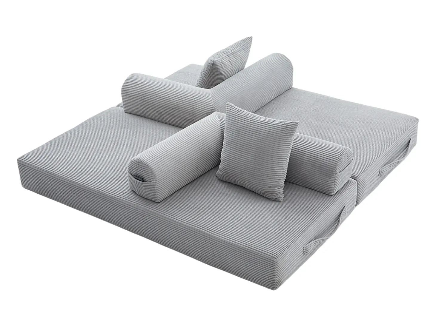 Sofá modular convertible de 3 plazas con 3 cojines y bolsillo lateral - Pana gris claro