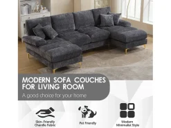 Sofá modular en U (272x136x88 cm) - 6 plazas en chenilla - Convertible en cama - Configuración relax