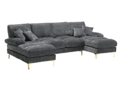 Sofá modular en U (272x136x88 cm) - 6 plazas en chenilla - Convertible en cama - Configuración relax