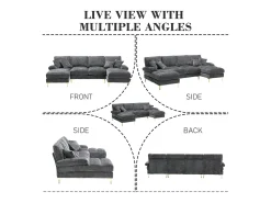 Sofá modular en U (272x136x88 cm) - 6 plazas en chenilla - Convertible en cama - Configuración relax