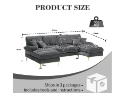 Sofá modular en U (272x136x88 cm) - 6 plazas en chenilla - Convertible en cama - Configuración relax