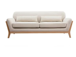 Sofá nórdico 3 plazas beige patas madera YOKO