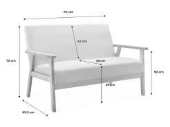 Sofá o banco con tela y patas de madera, 2 plazas gris oscuro
