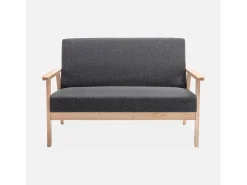 Sofá o banco con tela y patas de madera, 2 plazas gris oscuro