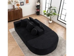 Sofá panorámico 5 plazas modular - de tejido Chenilla negro - con 6 cojines - 263x171x66cm