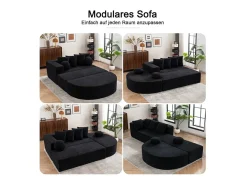 Sofá panorámico 5 plazas modular - de tejido Chenilla negro - con 6 cojines - 263x171x66cm