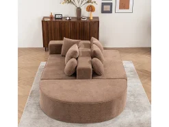 Sofá panorámico 5 plazas modular - de tejido Chenilla marrón - con 6 cojines - 263x171x66cm
