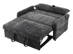 Sofá plegable de 2 plazas de chenilla gris con puerto USB y soporte para teléfono, ideal para salón y dormitorio