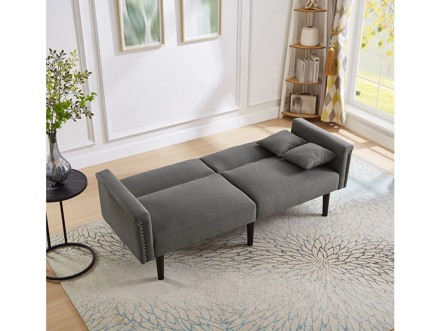 Sofá relax gris - Sofá con respaldo regulable y 6 patas de madera - para salón y dormitorio
