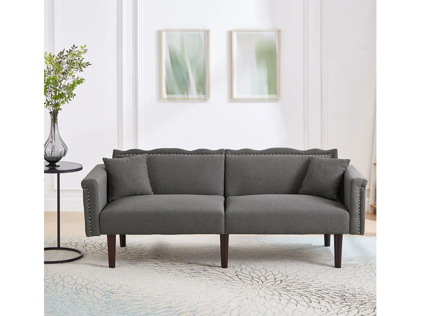 Sofá relax gris - Sofá con respaldo regulable y 6 patas de madera - para salón y dormitorio