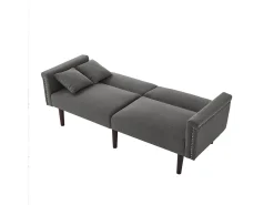 Sofá relax gris - Sofá con respaldo regulable y 6 patas de madera - para salón y dormitorio