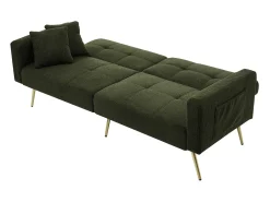 Sofá relax verde - Sofá con cojines y bolsillos de almacenamiento - patas doradas - para sala de estar y dormitorio