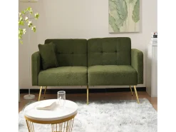 Sofá relax verde - Sofá con cojines y bolsillos de almacenamiento - patas doradas - para sala de estar y dormitorio