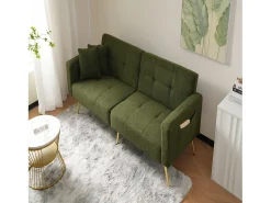 Sofá relax verde - Sofá con cojines y bolsillos de almacenamiento - patas doradas - para sala de estar y dormitorio