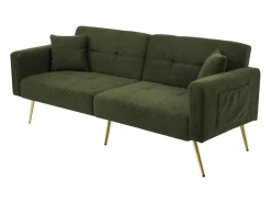Sofá relax verde - Sofá con cojines y bolsillos de almacenamiento - patas doradas - para sala de estar y dormitorio