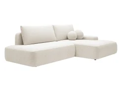 Sofá rinconera derecha abierto en tela texturizada beige DAVISO
