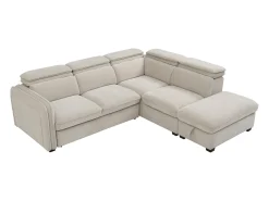 Sofá rinconera derecha convertible y puf en tela beige BALOTIA