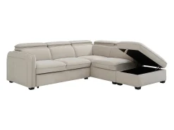 Sofá rinconera derecha convertible y puf en tela beige BALOTIA