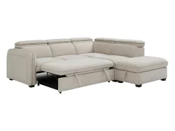 Sofá rinconera derecha convertible y puf en tela beige BALOTIA