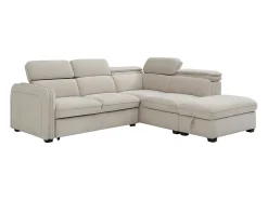 Sofá rinconera derecha convertible y puf en tela beige BALOTIA