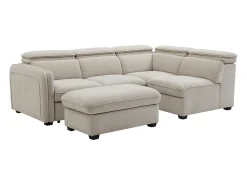 Sofá rinconera derecha convertible y puf en tela beige BALOTIA