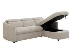 Sofá rinconera derecha convertible de tela beige RAVIELA