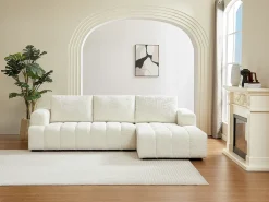 Sofá rinconera derecha de tejido texturizado beige BENOLA