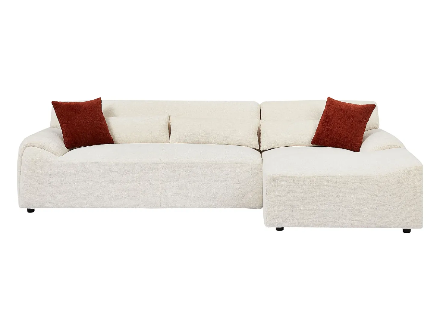 Sofá rinconera derecha de tela chenilla beige OVILIO