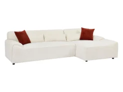 Sofá rinconera derecha de tela chenilla beige OVILIO
