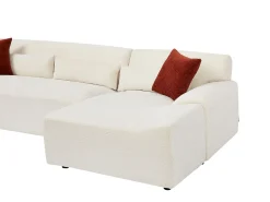 Sofá rinconera derecha de tela chenilla beige OVILIO