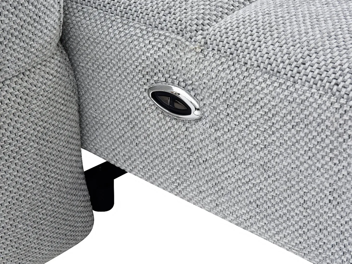 Sofá rinconera derecha relax con asiento deslizante eléctrico en tela gris CARIALA