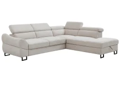 Sofá rinconera derecho convertible en tela texturizada beige VAVERDO