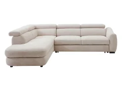 Sofá rinconera izquierda convertible en tela texturizada beige BESEMA
