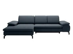 Sofá rinconera izquierda de tela azul texturizada ARCHIBALD
