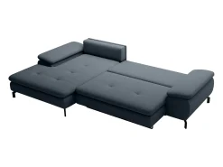 Sofá rinconera izquierda de tela azul texturizada ARCHIBALD