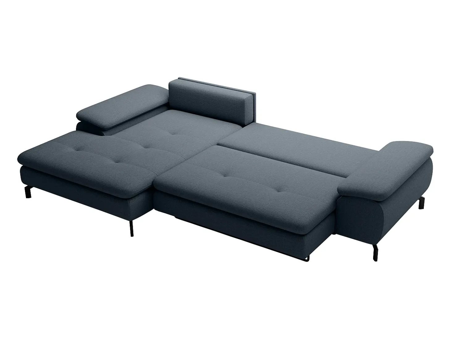 Sofá rinconera izquierda de tela azul texturizada ARCHIBALD