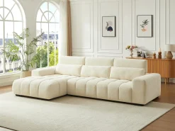 Sofá rinconera izquierda en tela texturizada beige LOPONZA