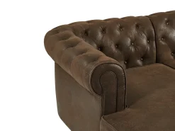 Sofá rinconera panorámico de microfibra con aspecto de cuero envejecido CHESTERFIELD