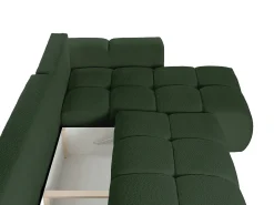 Sofá rinconera reversible convertible en tela de bucle verde ISSORO