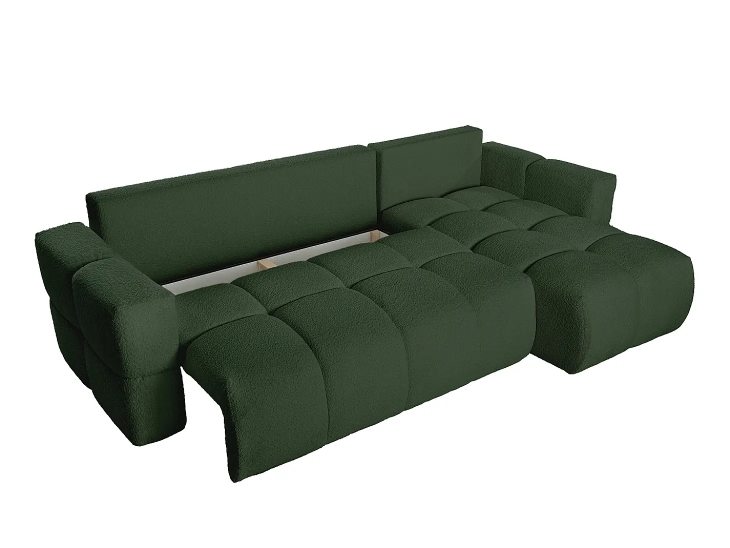 Sofá rinconera reversible convertible en tela de bucle verde ISSORO