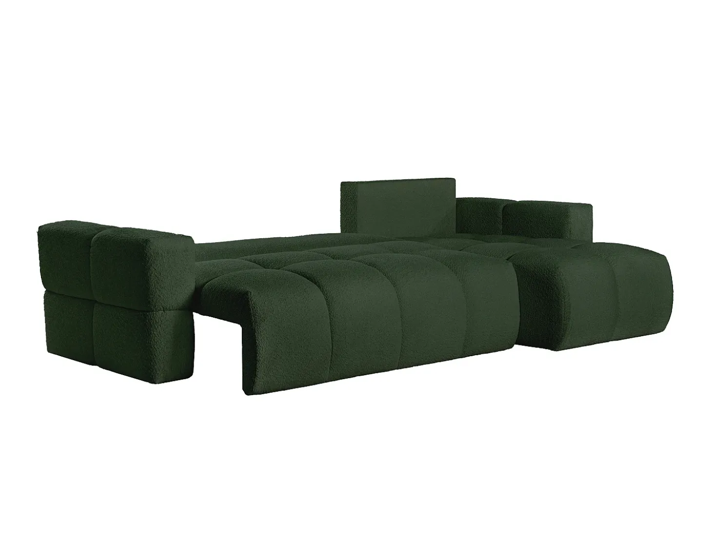 Sofá rinconera reversible convertible en tela de bucle verde ISSORO
