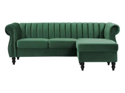 Sofá rinconera reversible de terciopelo verde pino estilo charme francés vintage TRUMBO