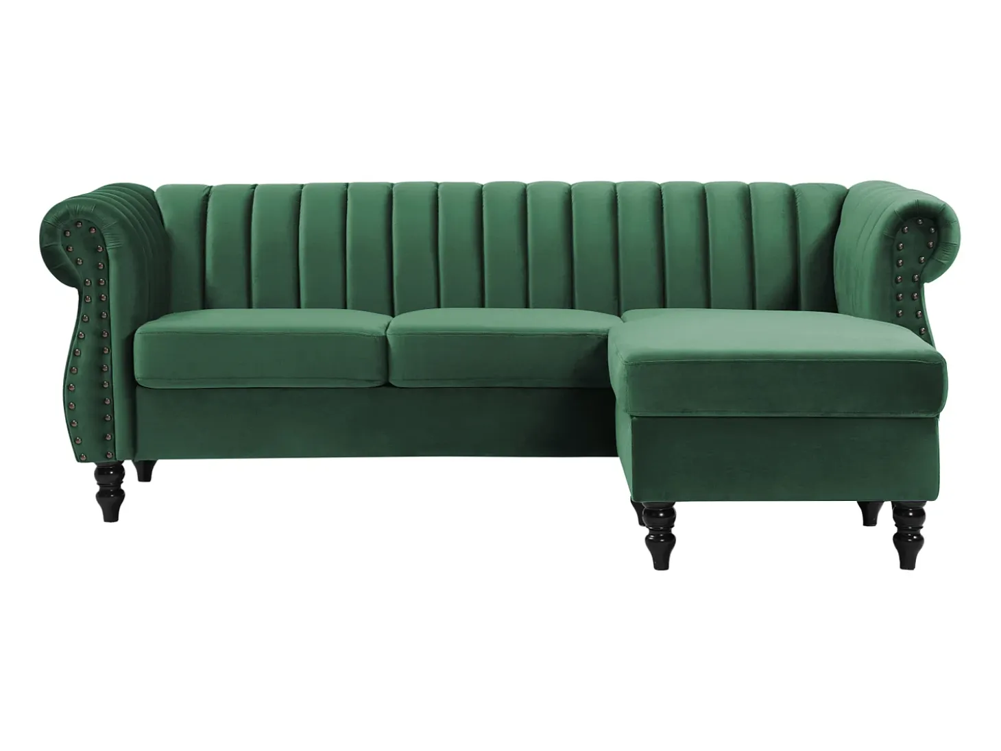 Sofá rinconera reversible de terciopelo verde pino estilo charme francés vintage TRUMBO