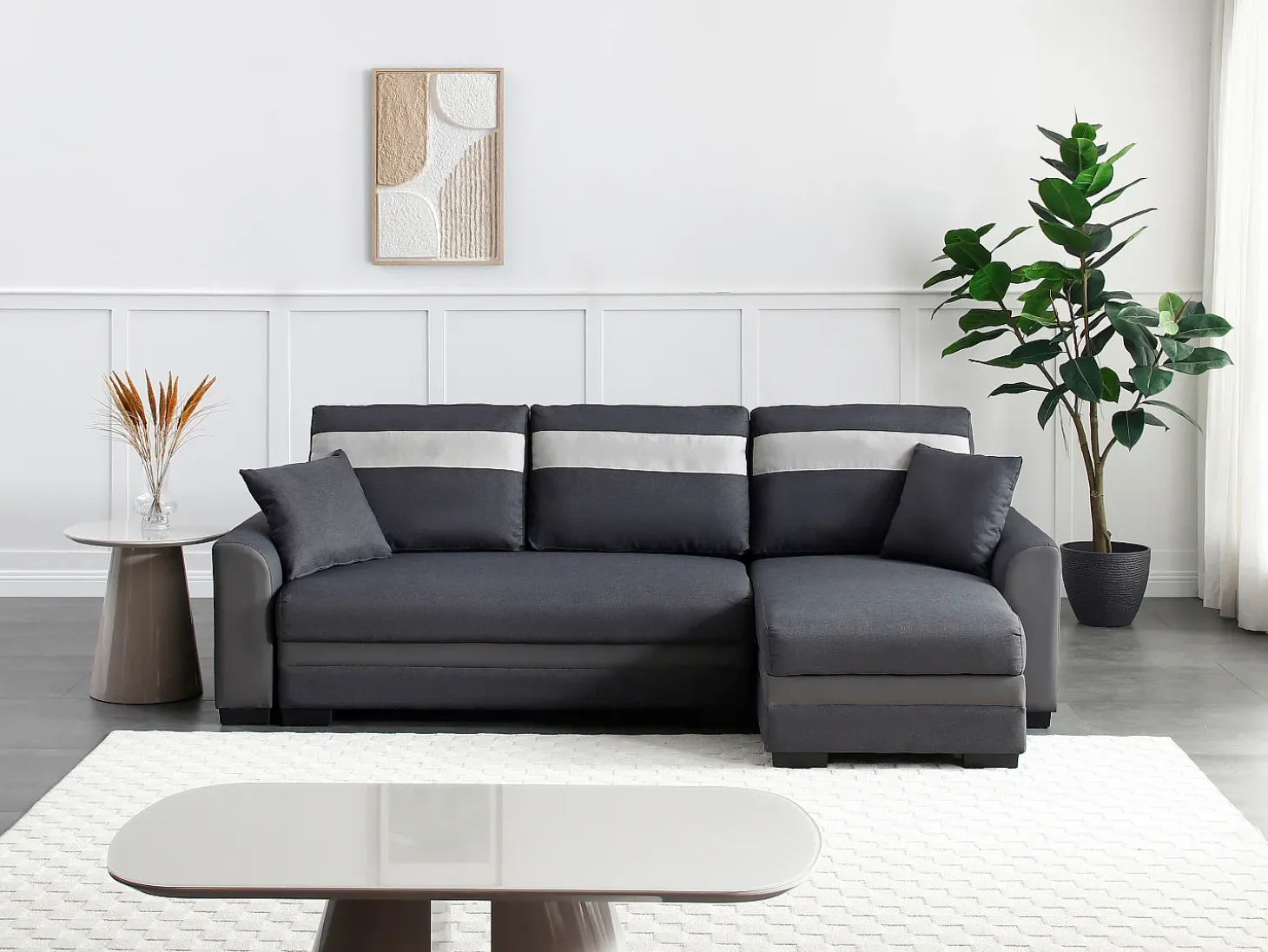 Sofá rinconera reversible de tela y cuero sintético antracita GIANY II